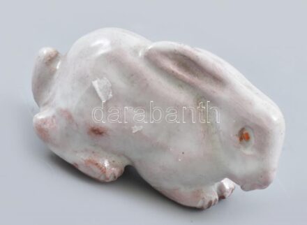 Kerámia nyuszi, jelzés nélkül, kopott, m: 3cm