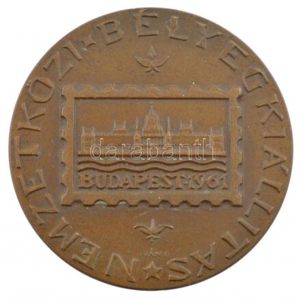 Iván István (1905-1968) 1961. 'Nemzetközi Bélyegkiállítás' Br emlékérem, hátoldalán gravírozva (50mm) T:2 patina, ph