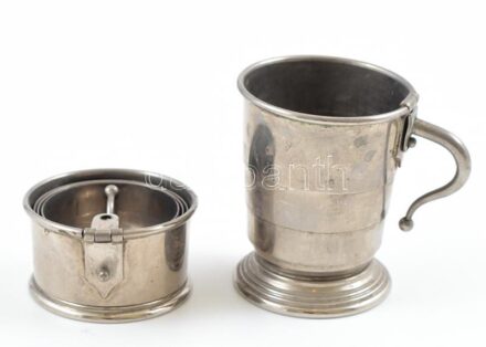 2db fém, úti pohár, , jelzés nélkül, kopásnyomokkal, m: 7 cm