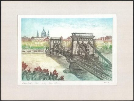 Olvashatatlan jelzéssel: Budapest. Rézkarc, papír jelzett. Számozott: 44/100, paszpartuban, 9×12 cm
