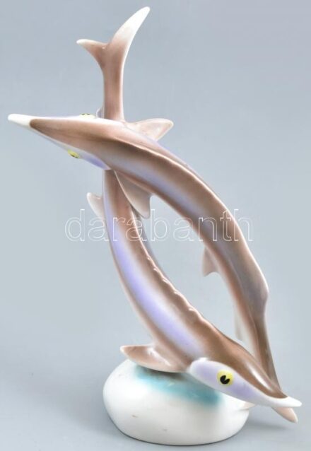 Hollóházi porcelán vizapár, kézzel festett, jelzett, kis kopásnyomokkal, m: 23 cm