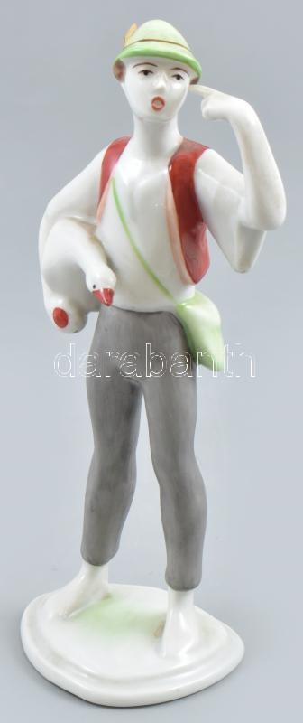 Hollóházi porcelán Ludas Matyi, kézzel festett, jelzett, kopásnyomokkal, m: 19 cm