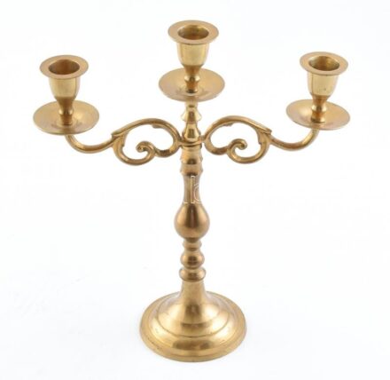 Réz gyertyatartó, kopott, m: 28 cm