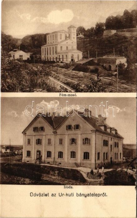 1930 Úrkút (Ajka), Bányatelep, Fémmosó, Iroda. Siklós Géza fényképész felvétele. Mechler Ambrus kiadása (fa)