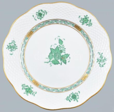 Herendi Apponyi mintás porcelán uzsonnás tányér, 1 db, kézzel festett, jelzett, kopásokkal, d: 20,5 cm