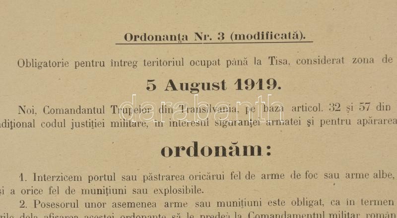 1919 Mardarescu tábornok által kiadott, a Tiszáig megszállott területekre vonatkozó rendelet, szakadással - Image 2