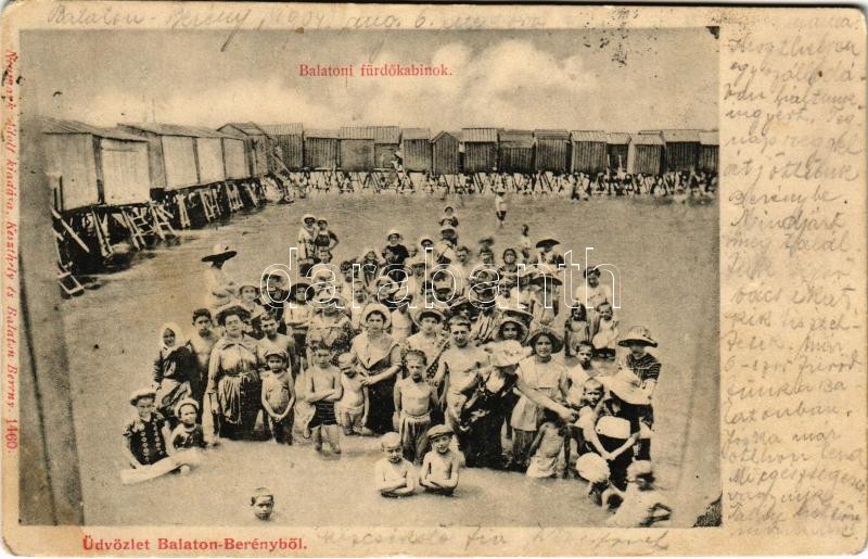 1904 Balatonberény, balatoni fürdőkabinok. Neumark Adolf kiadása (fl)
