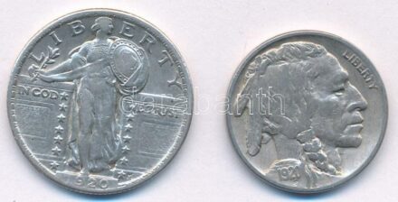 Amerikai Egyesült Államok 1920. 5c Cu-Ni 'Buffalo' + 25c Ag 'Álló Liberty' T:2- USA 1920. 5 Cents Cu-Ni 'Buffalo' + 25 Cents Ag 'Standing Liberty' C:VF Krause KM#145