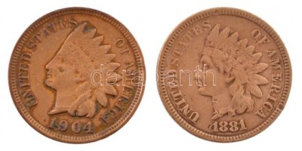 Amerikai Egyesült Államok 1881. 1c Br 'Indián fej' + 1904. 1c Br 'Indián fej' T:2- patina, ü. USA 1881. 1 Cent Br 'Indian Head' + 1904. 1 Cent Br 'Indian Head' C:VF patina, ding Krause KM#90a