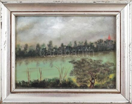 Tóth jelzéssel: Vízpart. Olaj, fa. Kopott fa keretben, 18x13 cm