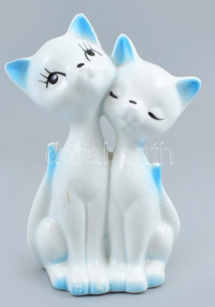 Cicapár, porcelán figura, jelzés nélkül, kis lepattanásokkal, m: 12,5 cm