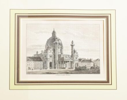 A Károly-templom Bécsben. Rotációs fametszet, papír, jelzett a metszeten. Paszpartuban. 13x19 cm