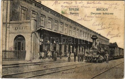 1915 Brody, Dworzec kolejowy / railway station, locomotive, train (fa)