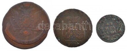 Orosz Birodalom 1751. Denga (1/2k) Cu + 1758. 5k Cu 'Erzsébet' + Moldova és Havasalföld 177? 2p Br T:3 Russian Empire 1751. Denga (1/2 Kopek) Cu + 1758. 5 Kopeks Cu 'Elizabeth' + Moldavia and Wallachia 177? 2 Para Br C:F