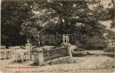 1909 Kovácspatak, Kovacov; Vendéglő kertje / restaurant garden (EK) + 'POSTAI ÜGYN.'