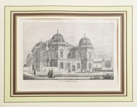 A cs. kir. Belvedere Bécsben. Rotációs fametszet, papír, jelzett a metszeten. Paszpartuban. 12,5x19 cm