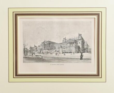 A birodalmi tanács palotája Bécsben, 1885. Rotációs fametszet, papír, jelzett a metszeten. Paszpartuban. 11,5x19 cm