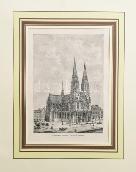 A fogadalmi templom (Votivkirche) Bécsben. Rotációs fametszet, papír, jelzett a metszeten. Paszpartuban. 18x13 cm