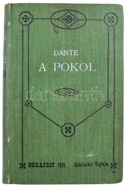 Dante Alighieri: A pokol. Az 'Isteni Színjáték' első része. Ford., magyarázta s a szerző életrajzával megtoldotta: Zigány Árpád. Bp., 1908. Schimkó Gyula, 288 p. Kiadói szecessziós egészvászon-kötés, kissé kopott, foltos