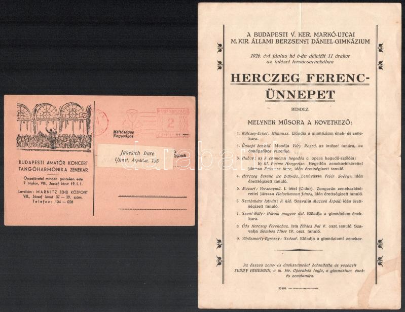 1926-1941 4 db rendezvényekre szóló meghívó és felhívás: A 'Cházár András' Országos Siketnéma Otthon meghívója zászlóavató és keresztszentelő ünnepségre + A budapesti Berzsenyi Dániel Gimnázium ifjúsági önképzőköre - Image 2