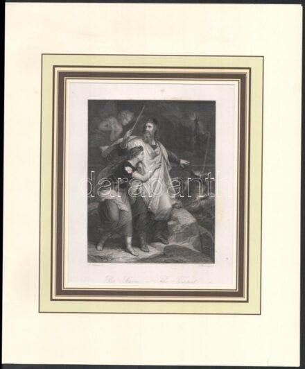 Deininger, Jacob (1836-?) és H. Hofmann: Der Sturm - The Tempest (Shakespeare illusztráció). Acélmetszet, papír, jelzett a metszeten, paszpartuban, lap széle kissé foltos,16x12,5 cm