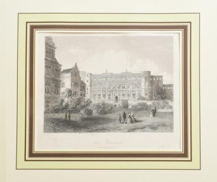 Die Ritterhalle (Schloss Heidelberg). Acélmetszet, papír, jelzés nélkül, paszpartuban, lap széle kissé foltos, 13,5x17,5 cm