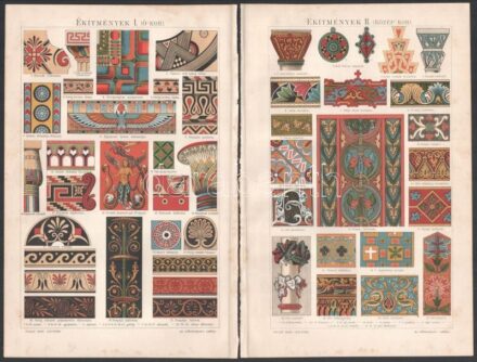 cca 1900 4 db Ékítmény témájú nyomat a Pallas Lexikonból. Lap széle kissé foltos. 24x16 cm