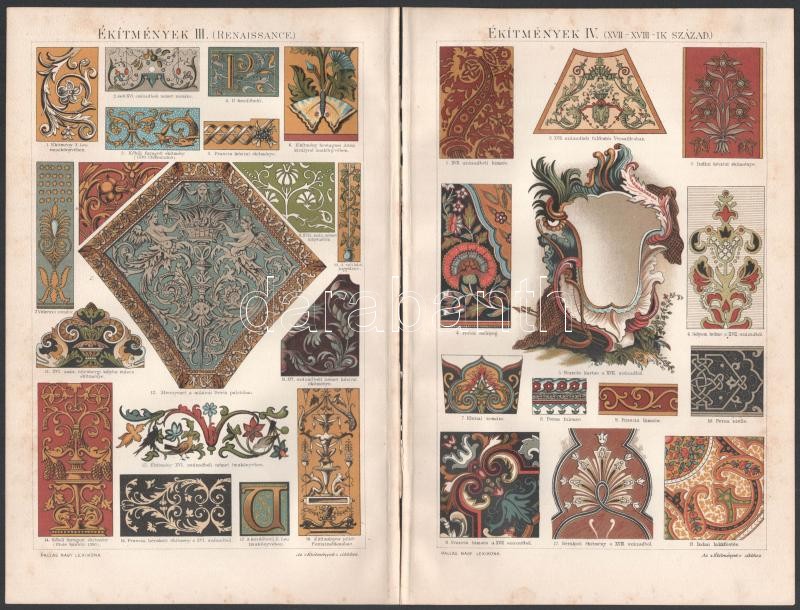 cca 1900 4 db Ékítmény témájú nyomat a Pallas Lexikonból. Lap széle kissé foltos. 24x16 cm - Image 2