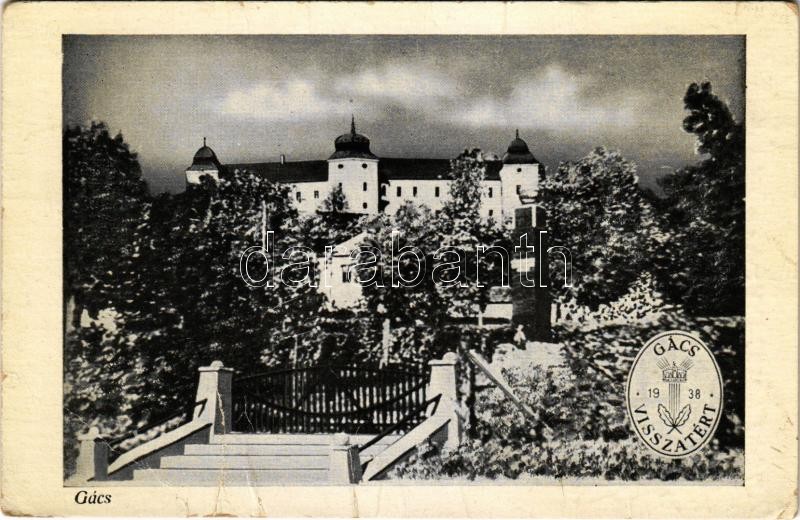 Gács, Halic; vár. 'Gács visszatért 1938' / castle / Hrad (gyűrődések / creases)