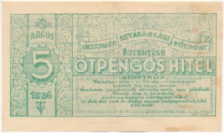 1936. A Kecskeméti Bevásárlási Központ értesítése 5P hitelkeretről, bélyegzésekkel, szárazpecséttel T:II