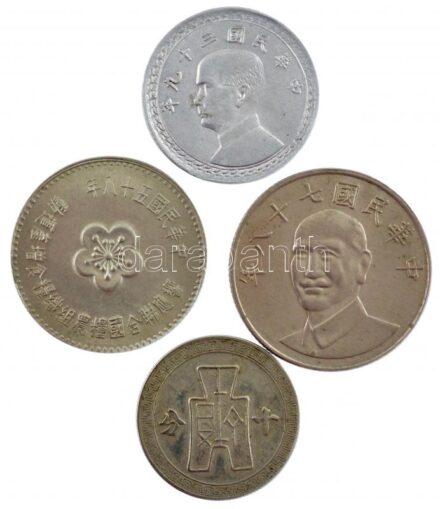 Kínai Köztársaság 1940. 10f Cu-Ni + Tajvan 1950. 2J Al + 1969. 1$ Cu-Ni 'F.A.O.' forgalmi emlékérme + 1989. 10$ Cu-Ni T:2,2- patina Republic of China 1940. 10 Fen Cu-Ni + Taiwan 1950. 2 Jiao Al + 1969. 1 New Dollar Cu-Ni 'F.A.O.' circulating