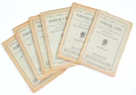 1912 Turisták Lapja XXIV. évf. 1-6. sz. (fél évfolyam), szerk.: Déry József Árpád. Kiadja a Magyar Turista-Egyesület. Papírkötésben, változó, kissé sérült állapotban, részben felvágatlan lapokkal.