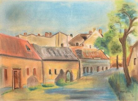 Horváth (?) jelzéssel: Utcarészlet. Pasztell, papír, 31x43 cm