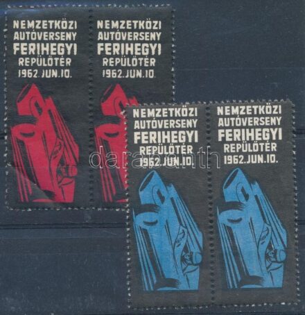 1962 Nemzetközi autóverseny Ferihegyi repülőtér kék és piros levélzáró pár, ritka