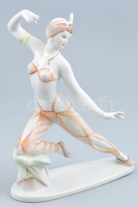 Hollóházi porcelán ,,Seherezádé', kézzel festett, jelzett, kopott, karján apró vaspötty, m: 25 cm