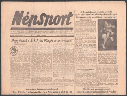 1956 Népsport június 11-i száma, benne tudósítás a XVI. olimpia lovasversenyének megnyitójáról