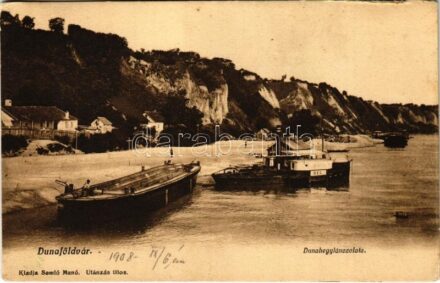 1908 Dunaföldvár, Duna hegyláncolata, 'DÉL' oldalkerekes vontató gőzhajó. Somló Manó
