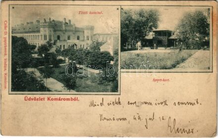 1899 (Vorläufer) Komárom, Komárno; Tiszti kaszinó, Sportkert, teniszpálya. Czike D. kiadása / officers' casino, sport garden, tennis court (felületi sérülés / surface damage)