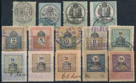 1868-1908 14 db klf régi okmánybélyeg