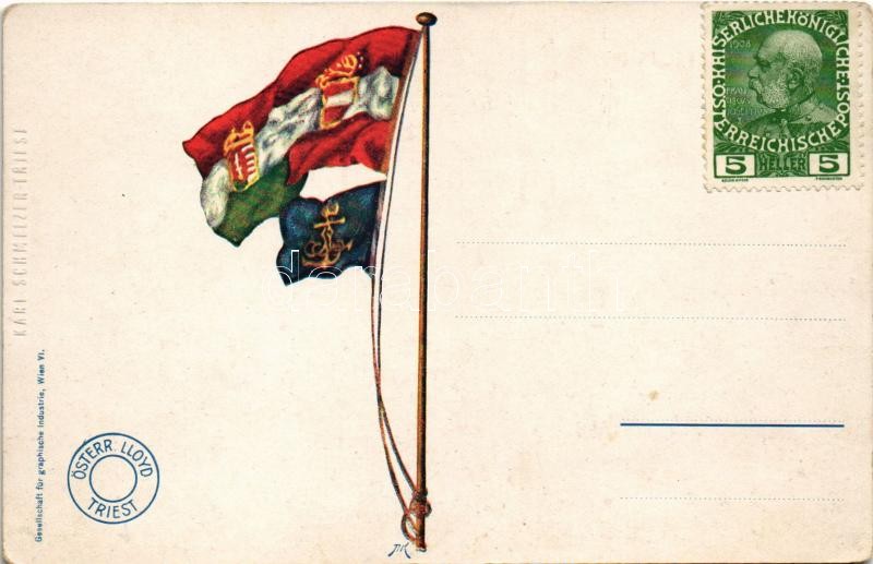 SS 'HELUAN' Österreichische Lloyd Triest. Hajó tatlobogója az osztrák-magyar teher és személyszállító hajózás közös lobogója / Lloyd Austriaco Trieste / Austro-Hungarian steamhip s: Harry Heusser (EK) - Image 2