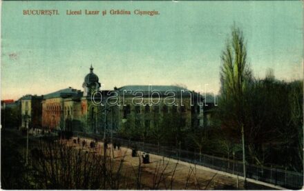 Bucharest, Bukarest, Bucuresti, Bucuresci; Liceul Lazar si Gradina Cismegiu / school, park