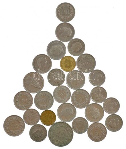 Svájc 1962-1986. 5r-2Fr (27db, 22xklf, névérték 9,5 Frank) T:1--3 Switzerland 1962-1986. 5 Rappen - 2 Francs (27pcs, 22xdiff, face value is 9,50 CHF) C:AU-F
