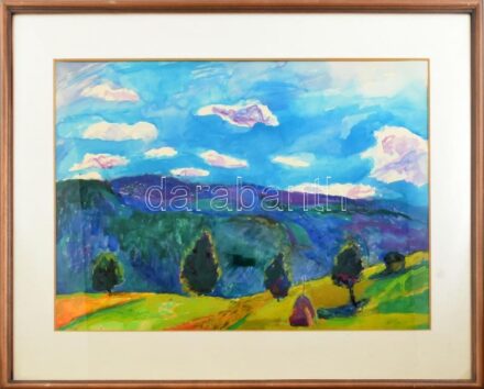 Jelzés nélkül: Dombok. Akvarell, papír. Üvegezett fakeretben. 44,5x62,5 cm