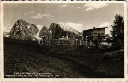 1938 Alpe di Siusi (Südtirol), Dolomiti, Rifugio Icaro, verso Sassolungo / mountain, tourist house, chalet