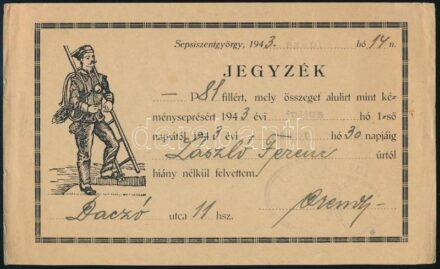 1943 Sepsiszentgyörgy, kéményseprő jegyzék, számla