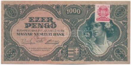 1945. 1000P 'MNB' bélyeggel T:I,I- Adamo P22e