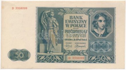 Lengyelország / Német megszállás 1941. 50Zl 'D 3358099' T:III folt Poland / German Occupation 1941. 50 Zlotych 'D 3358099' C:F spotts Krause P#102
