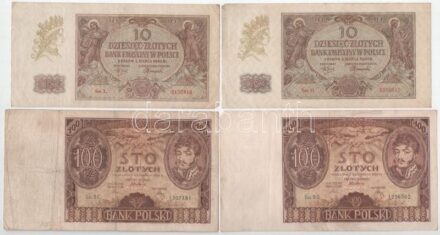 Lengyelország 1919. 20M + 500M + 1934. 100Zl (2x) + 1940. 10Zl (2x) + 20Zl T:III,III- közte folt, kis szakadás, egy ceruzás firka Poland 1919. 20 Marek + 500 Marek + 1934. 100 Zlotych (2x) + 1940. 10 Zlotych (2x) + 20 Zlotych C:F,VG spot,