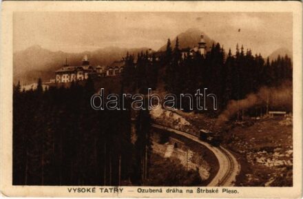 Tátra, Magas-Tátra, Vysoké Tatry; Ozubená dráha na Strbské Pleso / Fogaskerekű vasút, vonat Csorbatóra / cogwheel railway, train