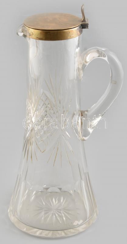 Ólomkristály karaffa réz szrelékkel, jelzett, kis kopásnyomokkal, m: 31 cm